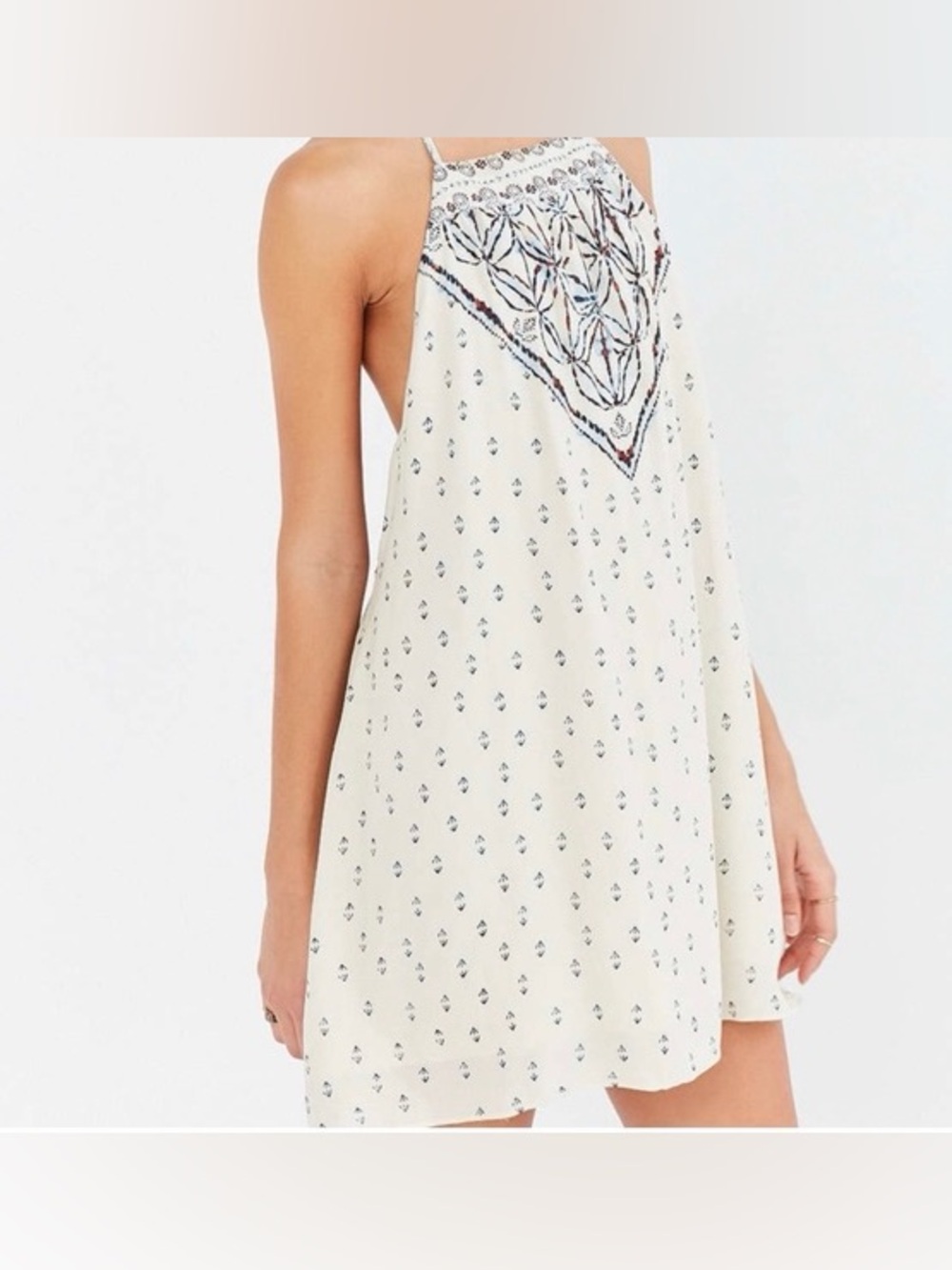 Urban Outfitters Ecote Women's Mini Dress Shift Size Medium White Lined Tribal